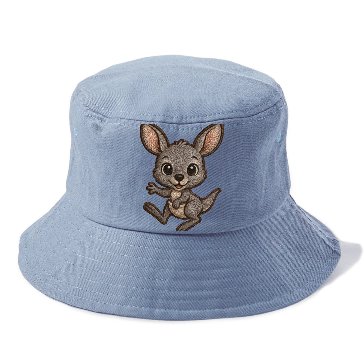 Baby Kangaroo Joey - gray fur, large ears, in pouch peek, bright eyes, front-facing, - Bucket Hat - Summer Sky(Blue)