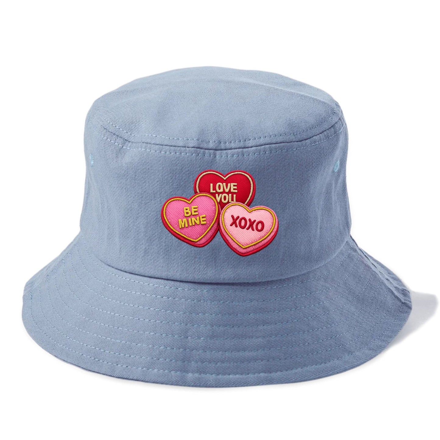 VALENTINES HEARTS - candy hearts in pink and red , love day - Bucket Hat - Summer Sky(Blue)