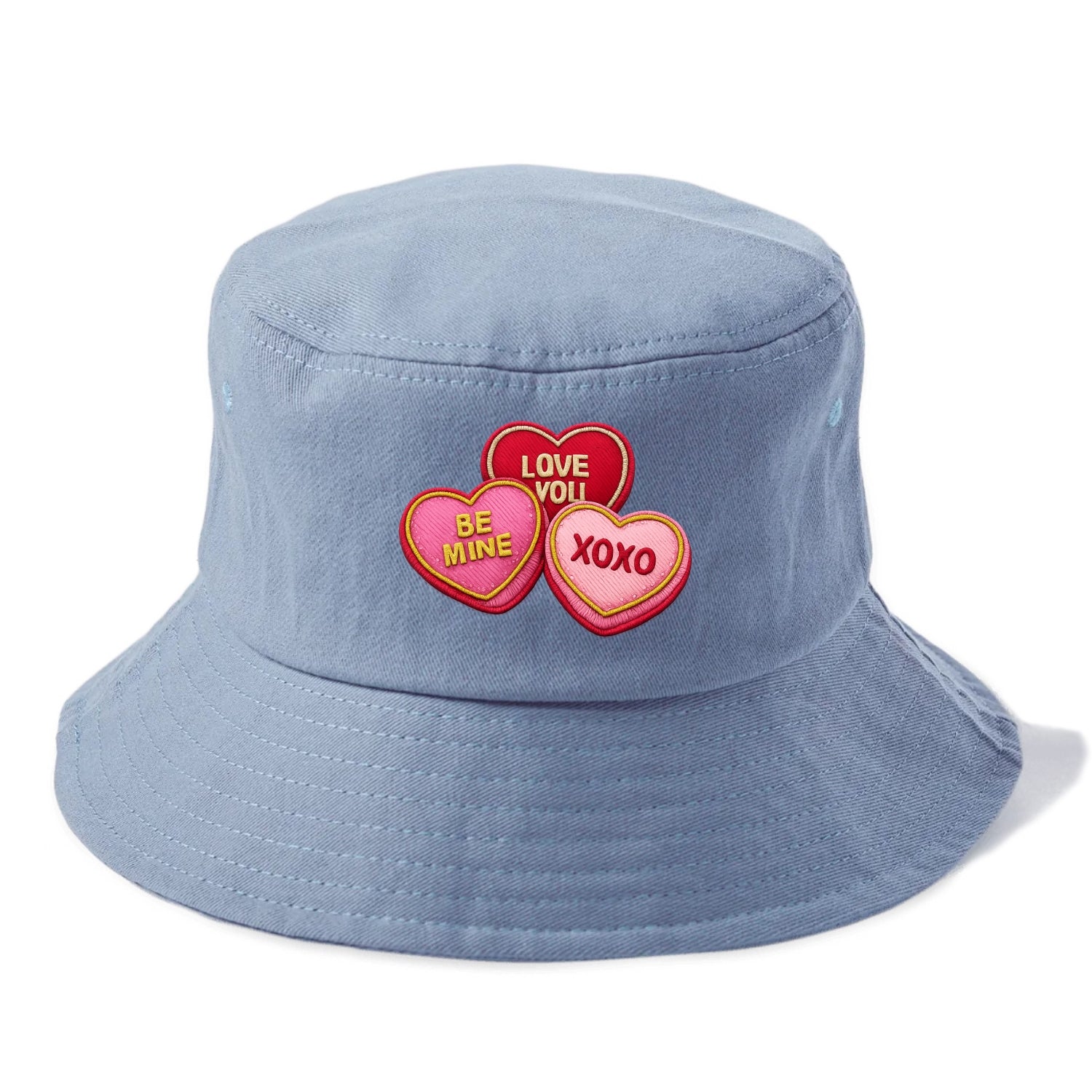 VALENTINES HEARTS - candy hearts in pink and red , love day - Bucket Hat - Summer Sky(Blue)