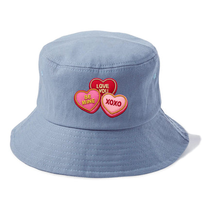 VALENTINES HEARTS - candy hearts in pink and red , love day - Bucket Hat - Summer Sky(Blue)