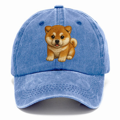 Baby Akita Puppy - fluffy bear-like, curled tail, dignified eyes, front-facing, - Classic Cap - Summer Sky(Blue)
