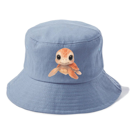 Baby Loggerhead Turtle - reddish-brown shell, big round dark eyes, chunky head, - Bucket Hat - Summer Sky(Blue)