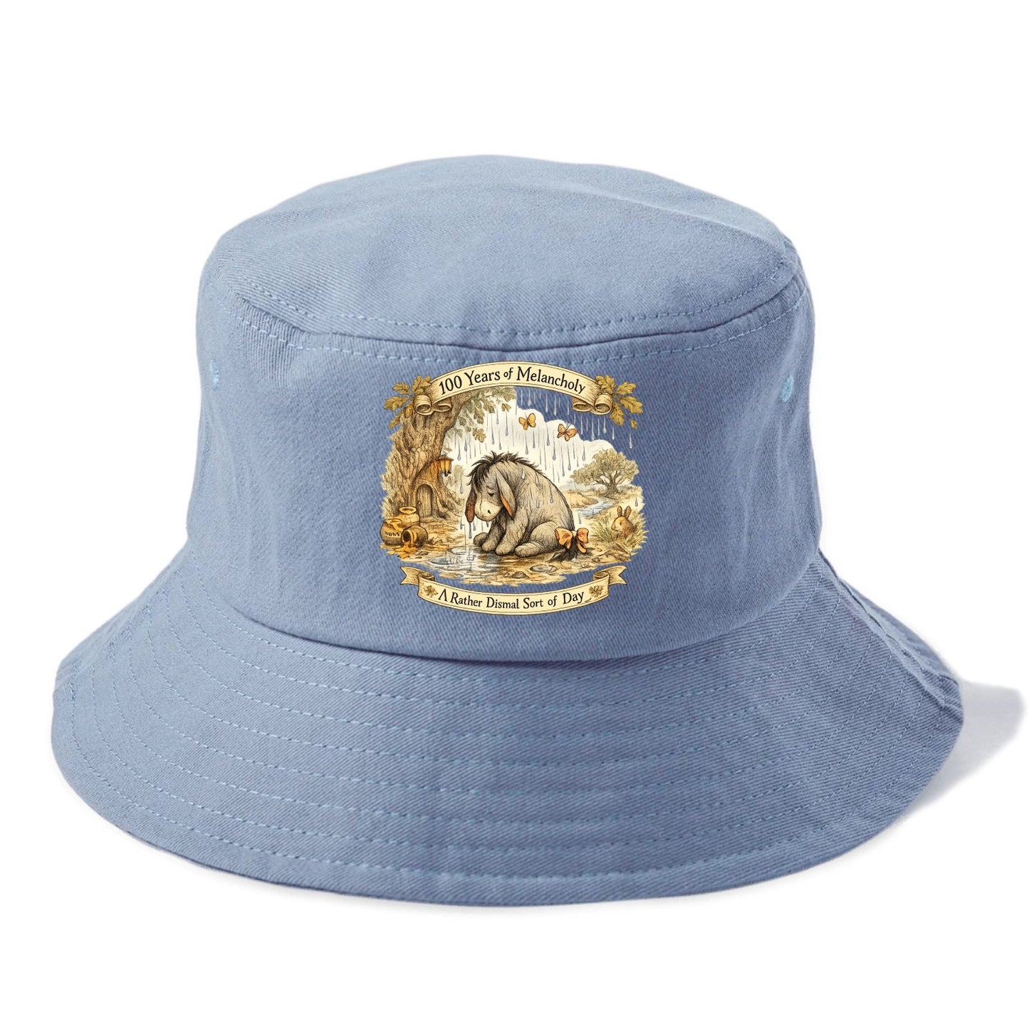 GLOOMY GLEN | Droopy figure in rain | Tattered tail bow | Pessimistic poetry | - Bucket Hat - Summer Sky(Blue)