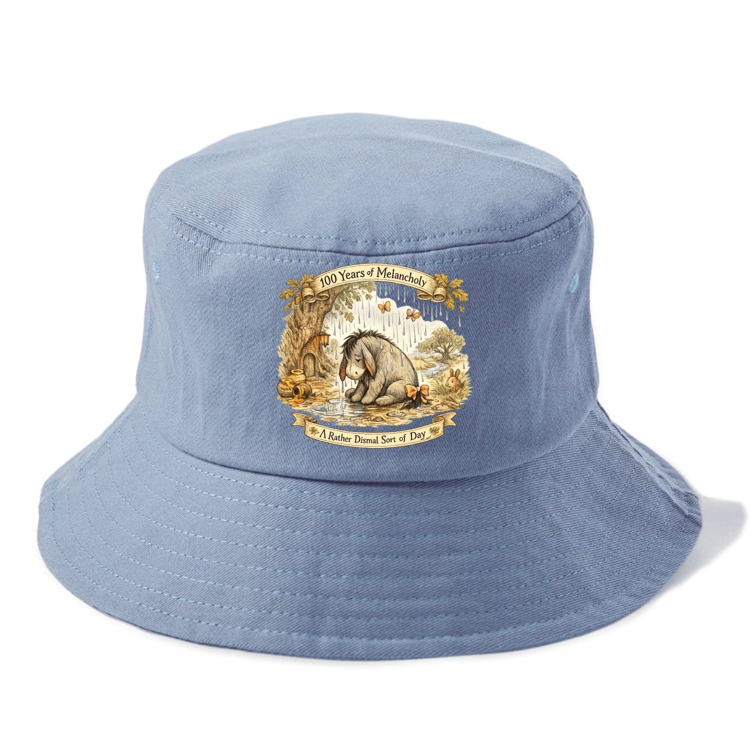 GLOOMY GLEN | Droopy figure in rain | Tattered tail bow | Pessimistic poetry | - Bucket Hat - Summer Sky(Blue)
