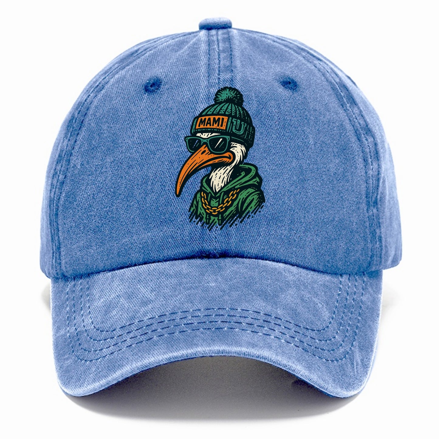 Coral Gables Ibis wearing Miami beanie with U patch - Classic Cap - Summer Sky(Blue)