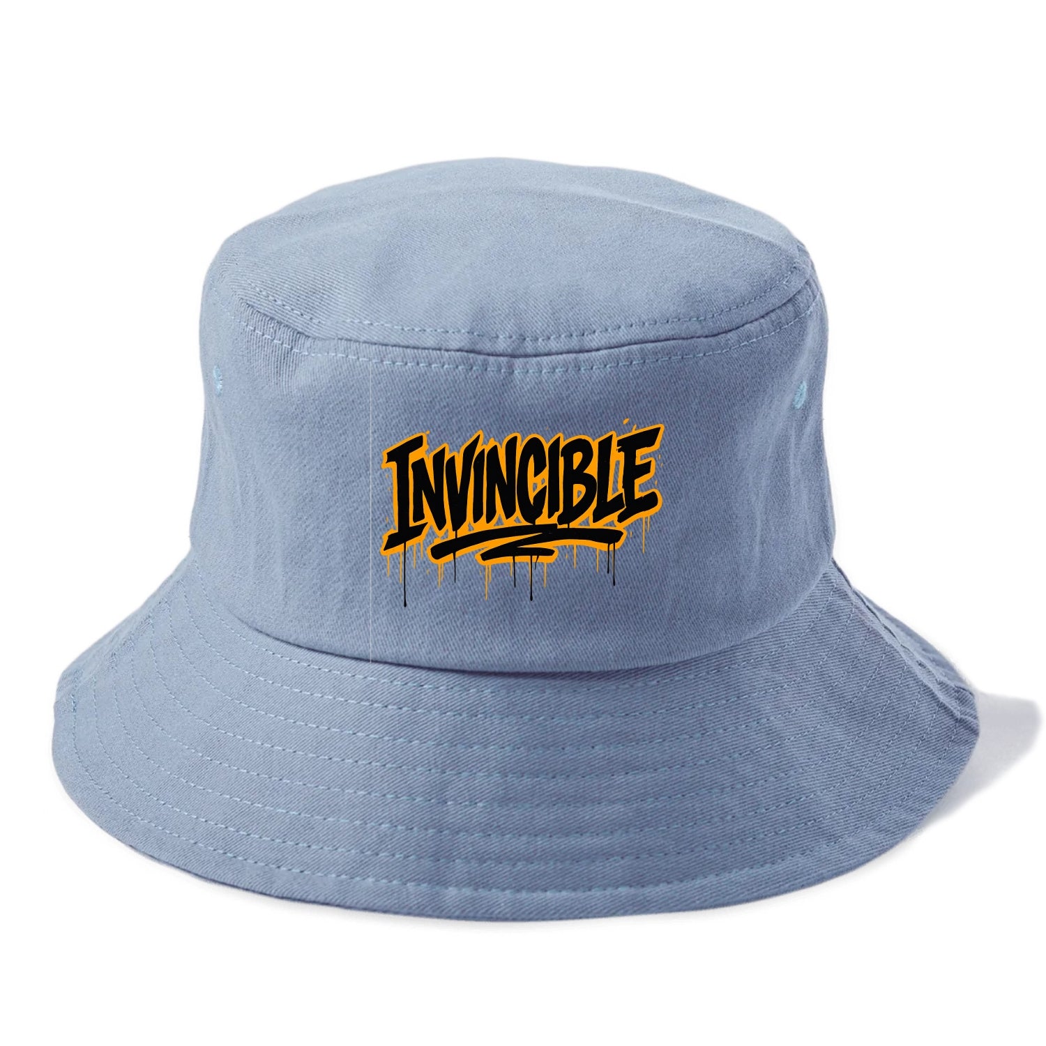 Bold typography design - "INVINCIBLE" - cannot be defeated, unconquerable - Bucket Hat - Summer Sky(Blue)
