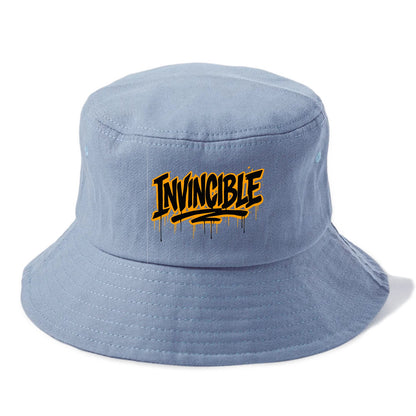 Bold typography design - "INVINCIBLE" - cannot be defeated, unconquerable - Bucket Hat - Summer Sky(Blue)