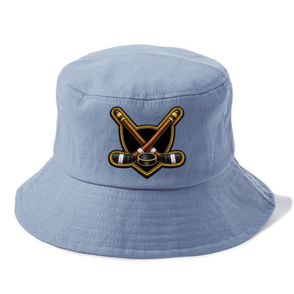 Embroidered patch design - HOCKEY CROSSED STICKS - ice hockey sticks with puck in - Bucket Hat - Summer Sky(Blue)