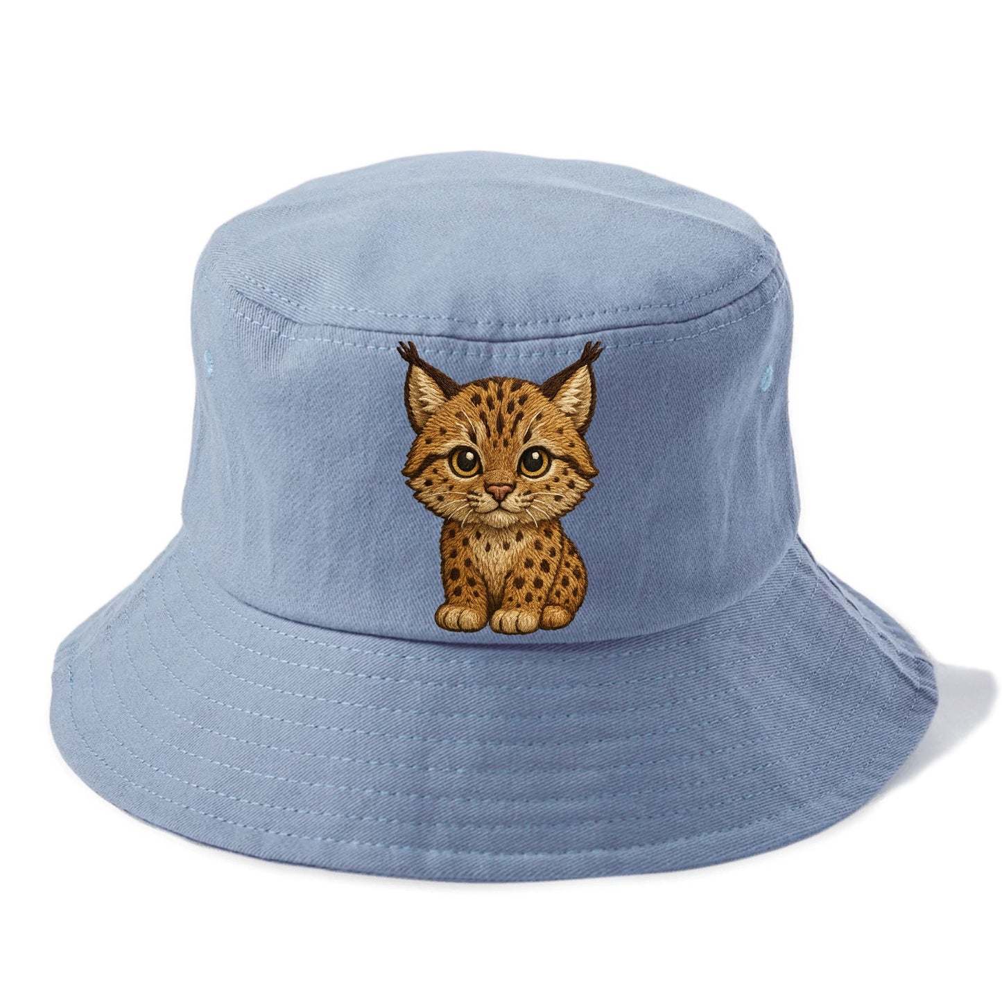 Baby Lynx Cub - tufted ears, spotted fur, golden eyes, front-facing, wild baby - Bucket Hat - Summer Sky(Blue)