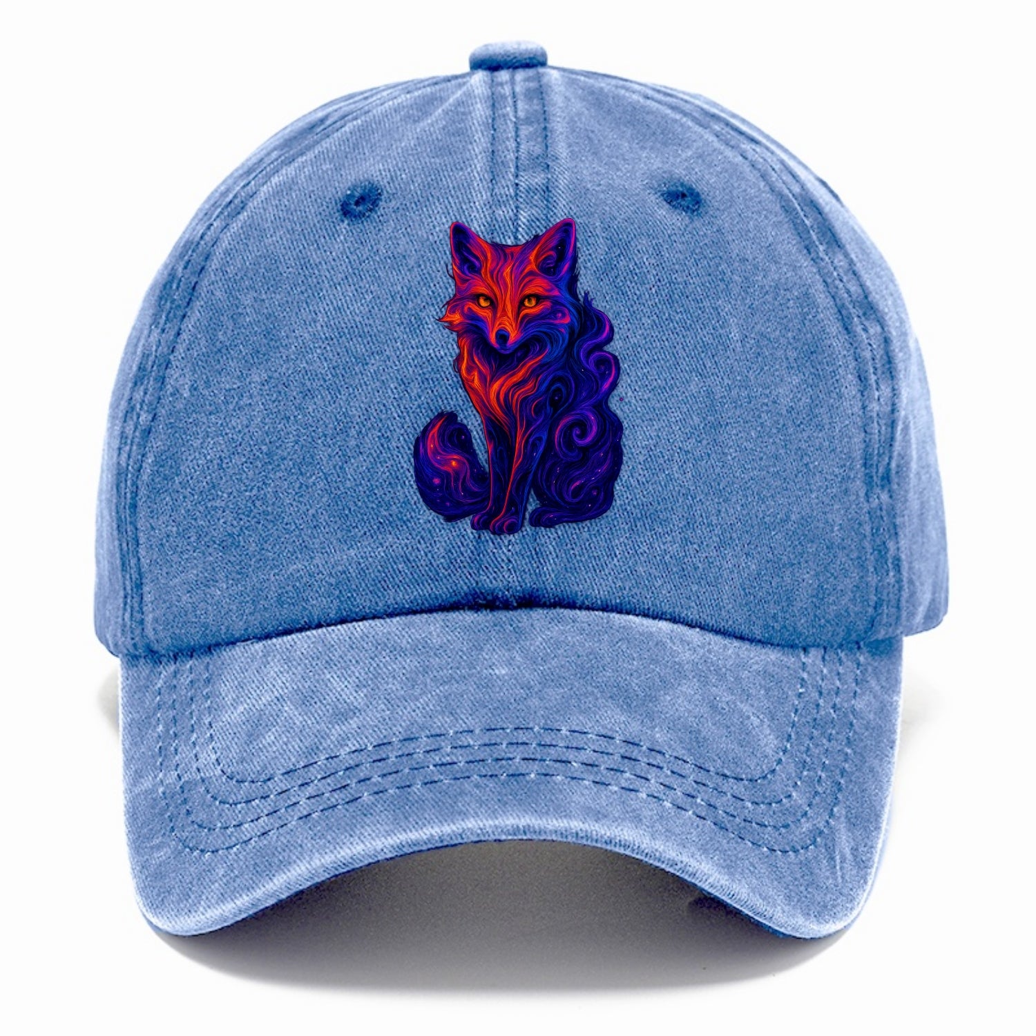 Clever fox with tail dissolving into cosmic nebula swirls, orange to purple gradient - Classic Cap - Summer Sky(Blue)