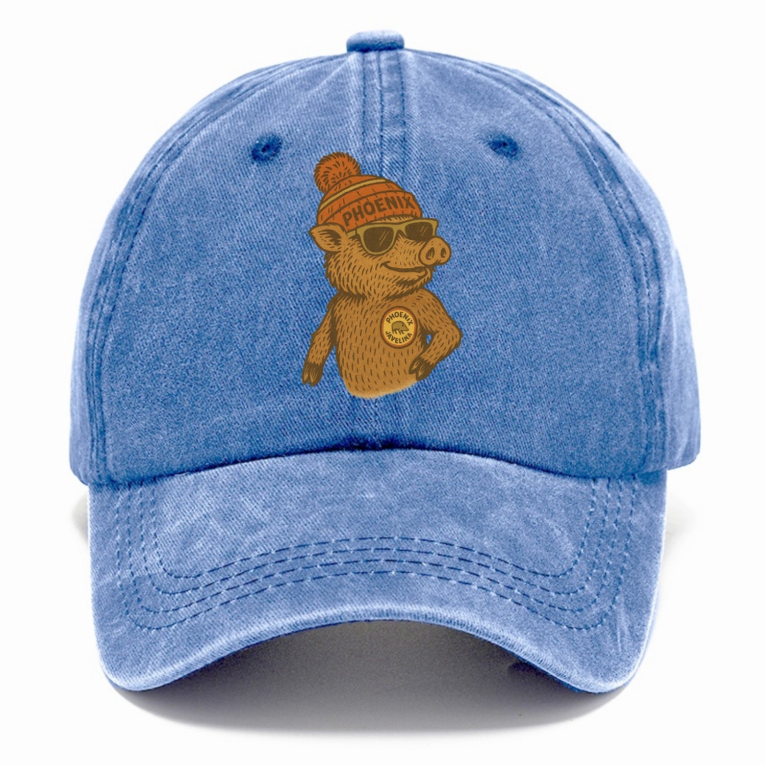 Phoenix Javelina wearing Phoenix beanie with pom pom and wayfarer sunglasses - Classic Cap - Summer Sky(Blue)