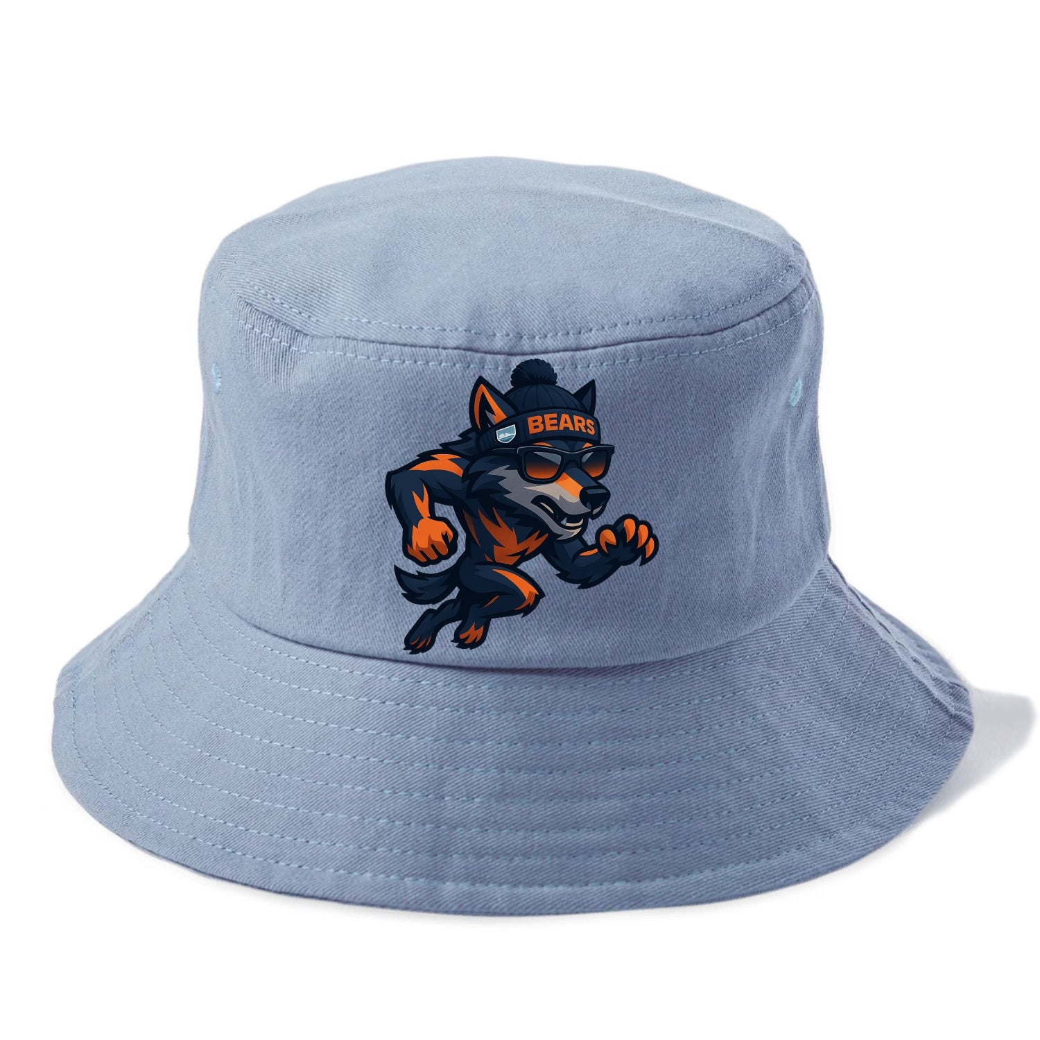 Chicago Wolf wearing Bears beanie with Lake Michigan patch and wayfarer sunglasses - Bucket Hat - Summer Sky(Blue)