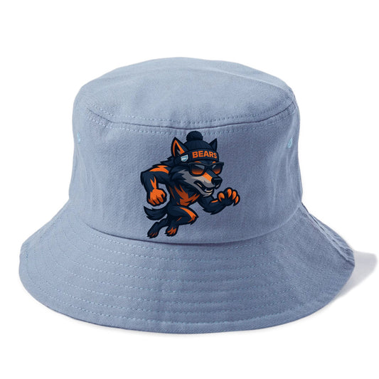 Chicago Wolf wearing Bears beanie with Lake Michigan patch and wayfarer sunglasses - Bucket Hat - Summer Sky(Blue)