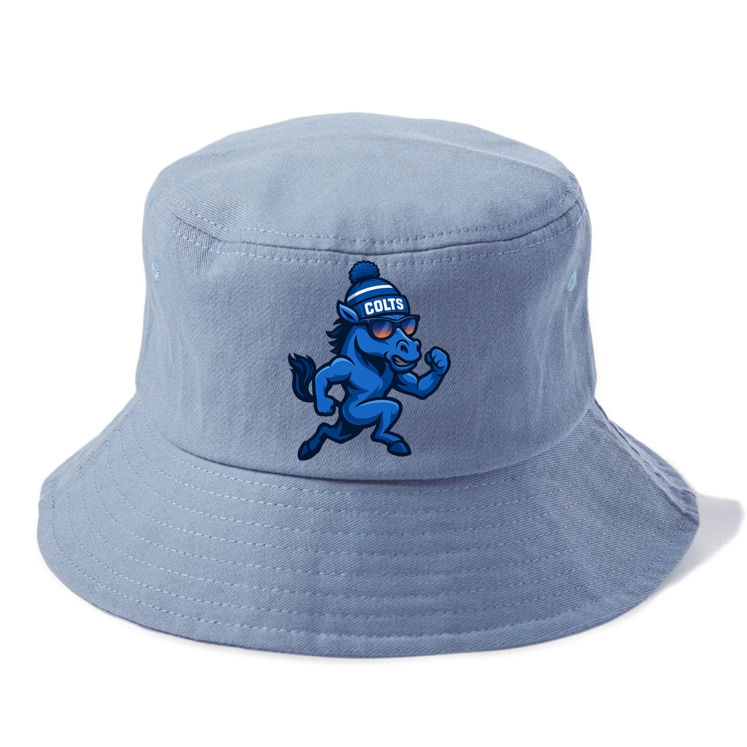 Indianapolis Colt Horse wearing Colts blue and white beanie with pom pom and wayfarer - Bucket Hat - Summer Sky(Blue)