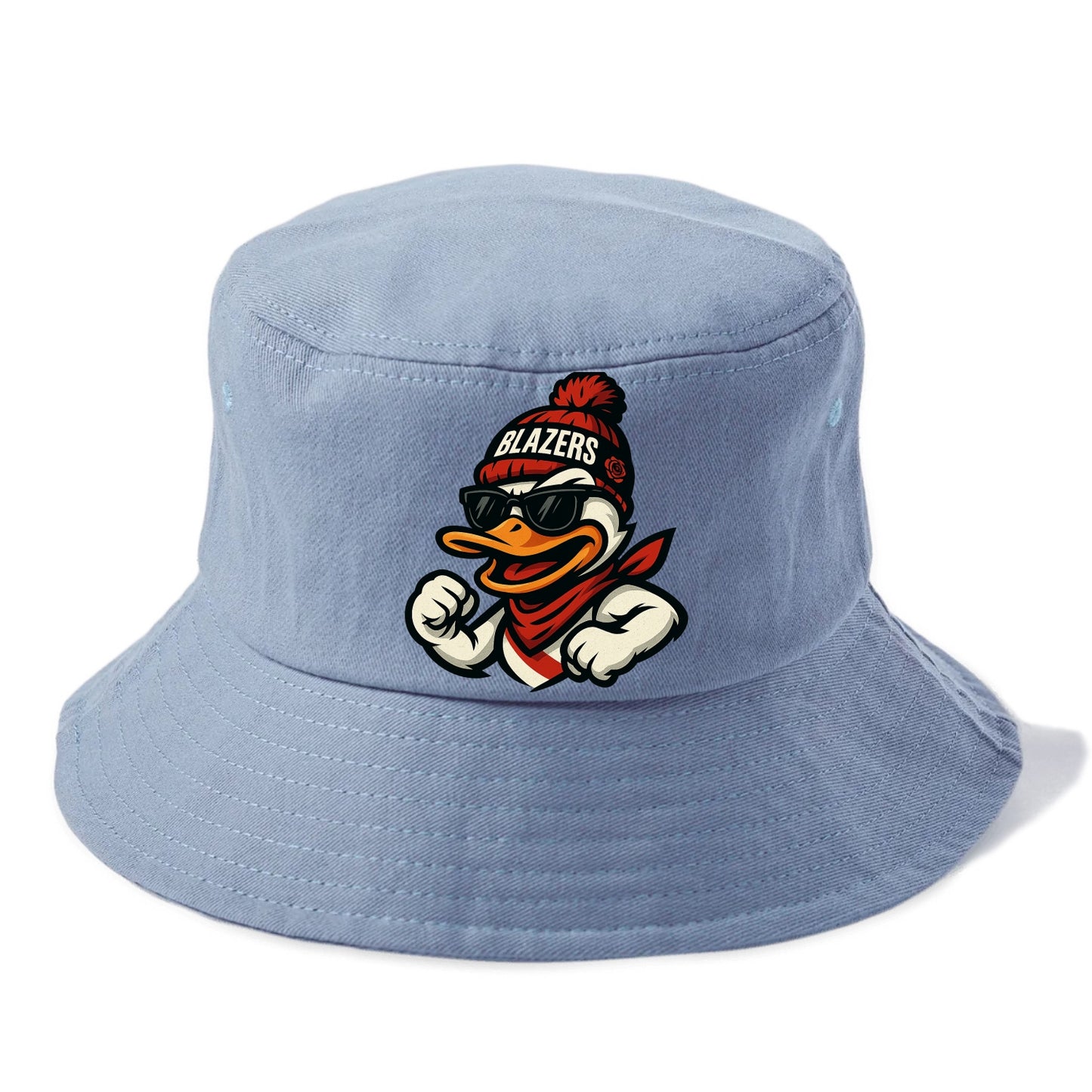 Oregon Duck wearing Trail Blazers beanie with rose patch and wayfarer sunglasses - Bucket Hat - Summer Sky(Blue)