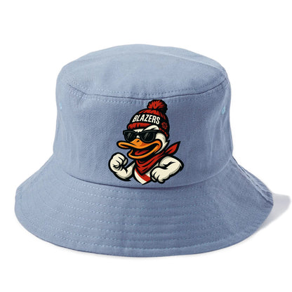 Oregon Duck wearing Trail Blazers beanie with rose patch and wayfarer sunglasses - Bucket Hat - Summer Sky(Blue)