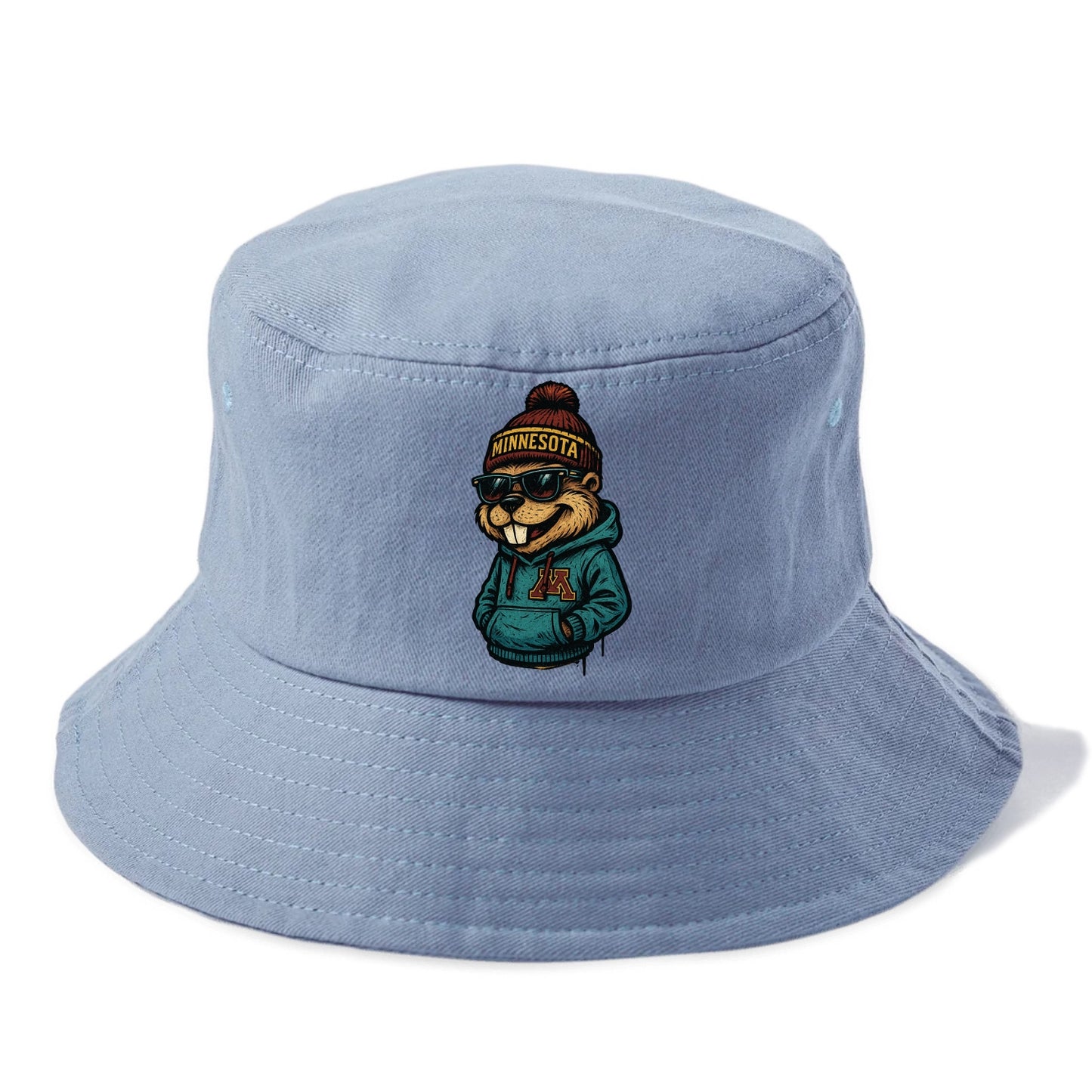 Minneapolis Gopher wearing Minnesota beanie with M patch - Bucket Hat - Summer Sky(Blue)