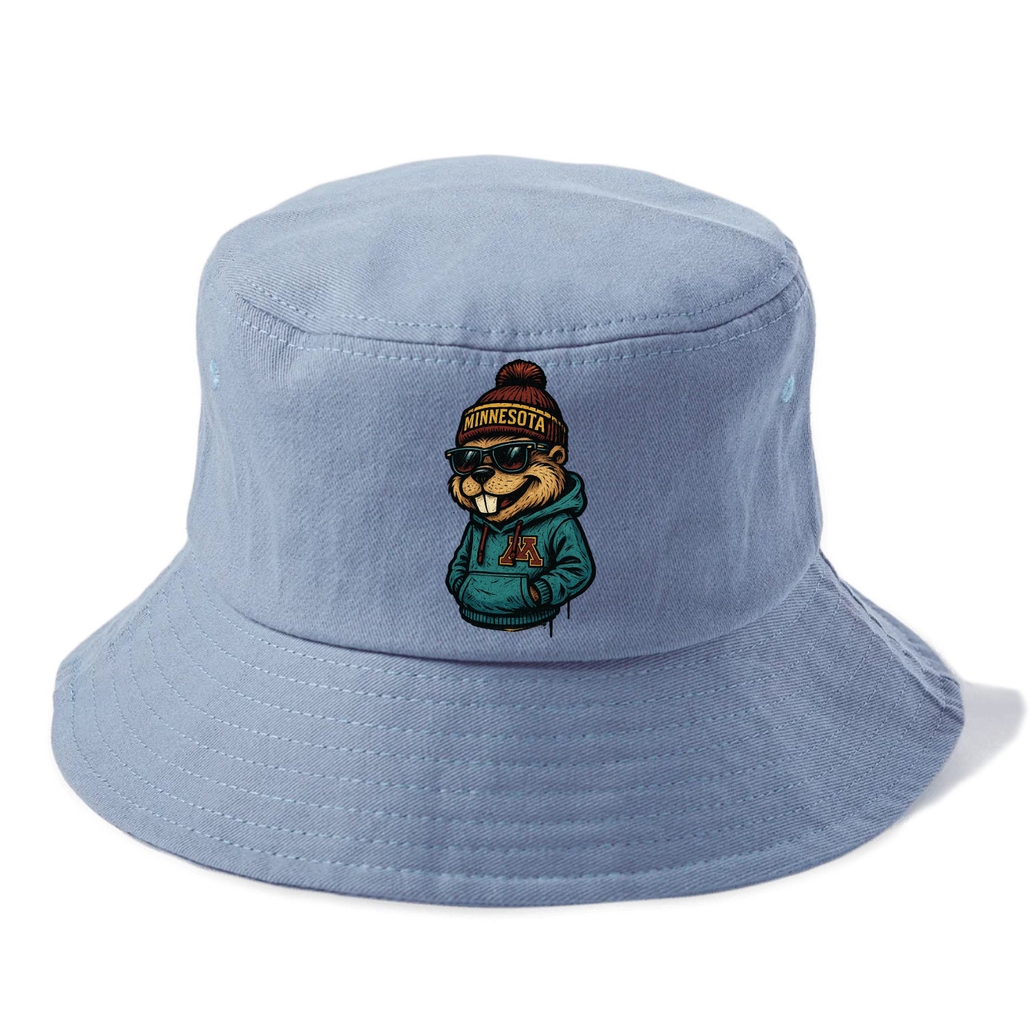 Minneapolis Gopher wearing Minnesota beanie with M patch - Bucket Hat - Summer Sky(Blue)