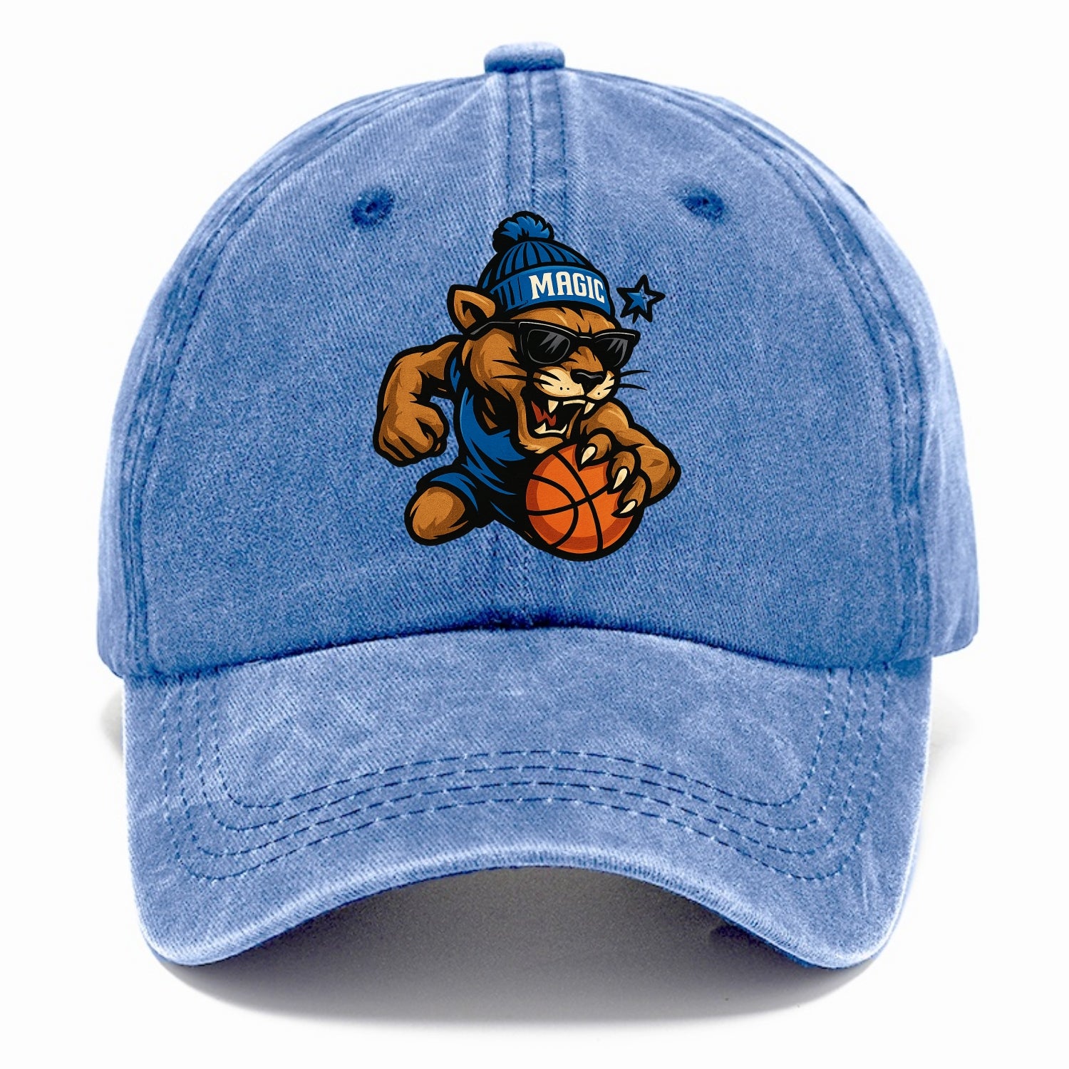 Florida Panther wearing Magic beanie with star wand patch and wayfarer sunglasses - Classic Cap - Summer Sky(Blue)