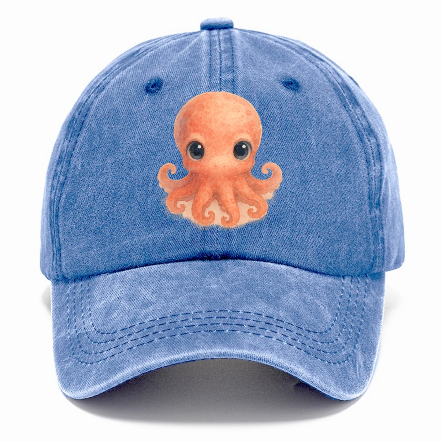 Baby Octopus - red-orange, eight tiny tentacles curled, large intelligent eyes, - Classic Cap - Summer Sky(Blue)