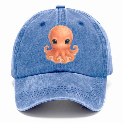 Baby Octopus - red-orange, eight tiny tentacles curled, large intelligent eyes, - Classic Cap - Summer Sky(Blue)