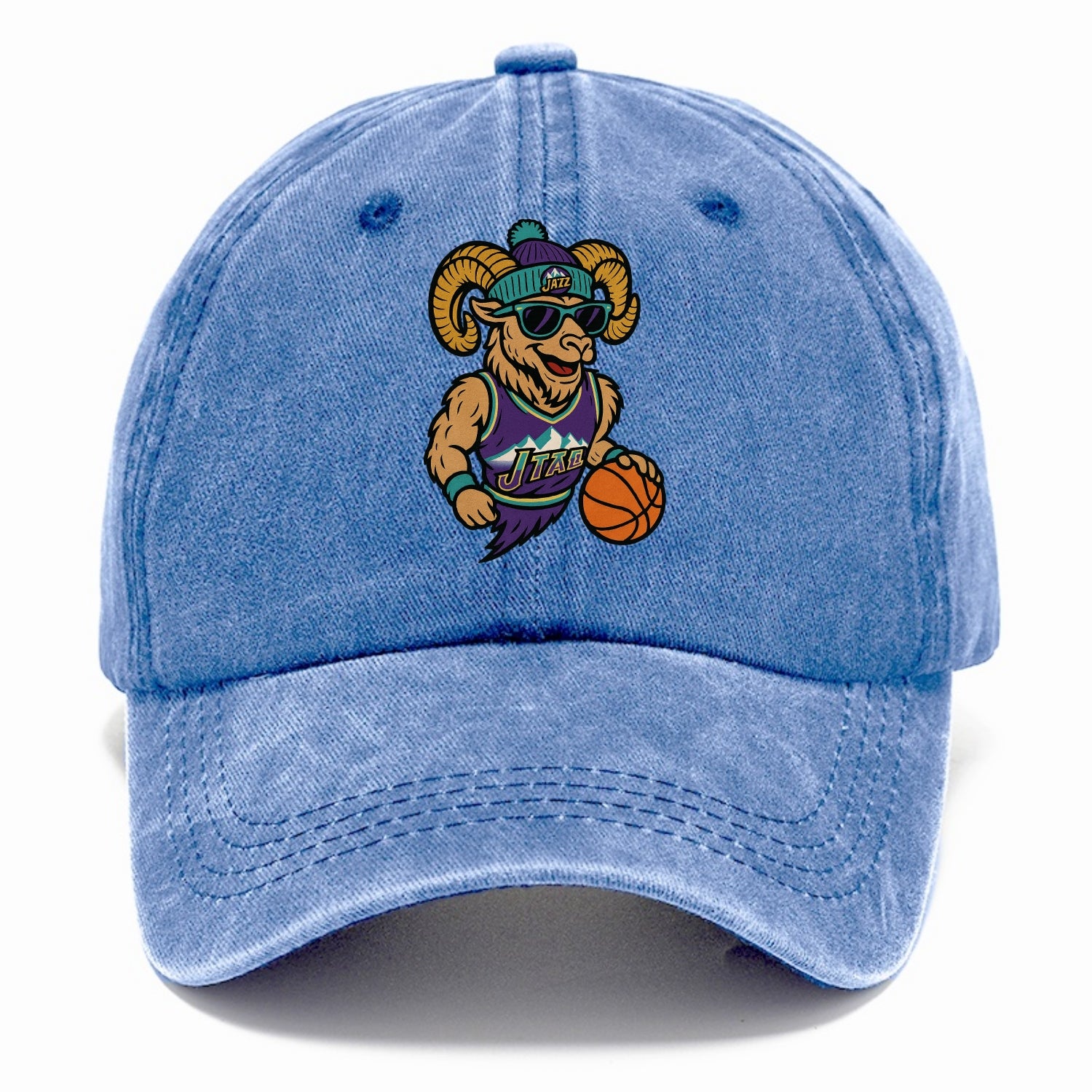Utah Bighorn wearing Jazz beanie with mountain melody patch and wayfarer sunglasses - Classic Cap - Summer Sky(Blue)