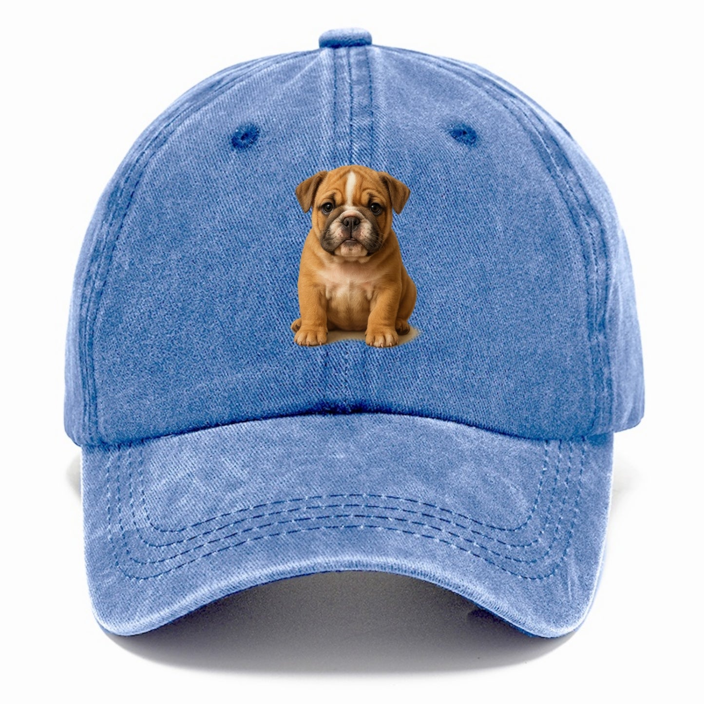 Baby Bulldog Puppy - wrinkly face, underbite, stocky body, gentle eyes, front-facing, - Classic Cap - Summer Sky(Blue)