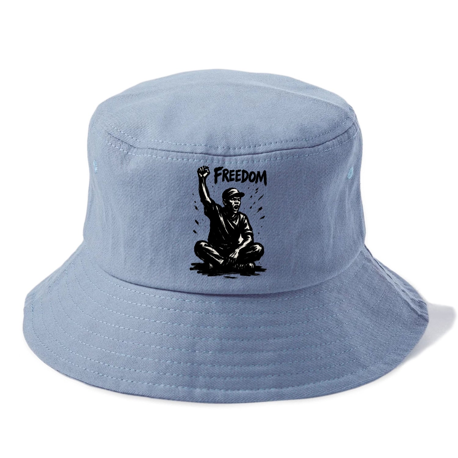 Sit-in protest figure - civil disobedience ink art - Bucket Hat - Summer Sky(Blue)