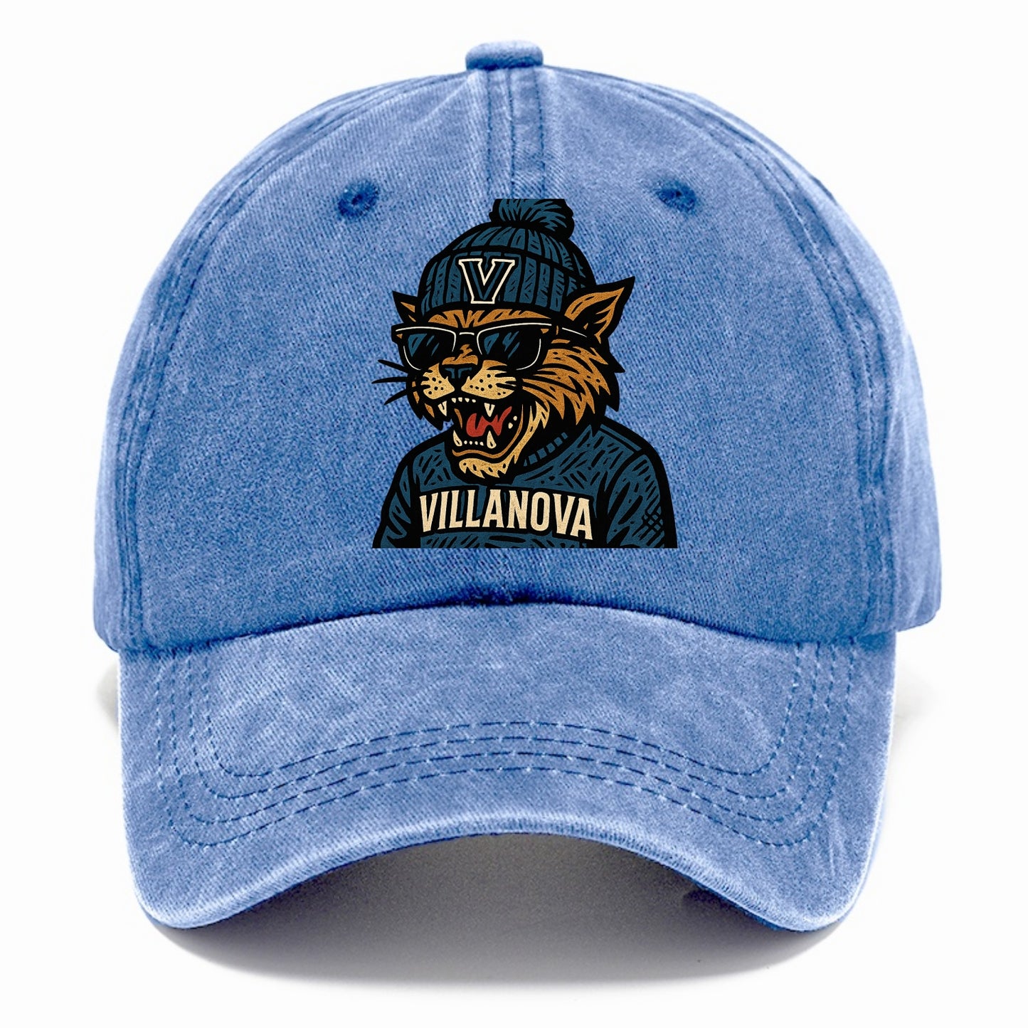 Villanova Wildcat wearing Villanova beanie with V patch - Classic Cap - Summer Sky(Blue)