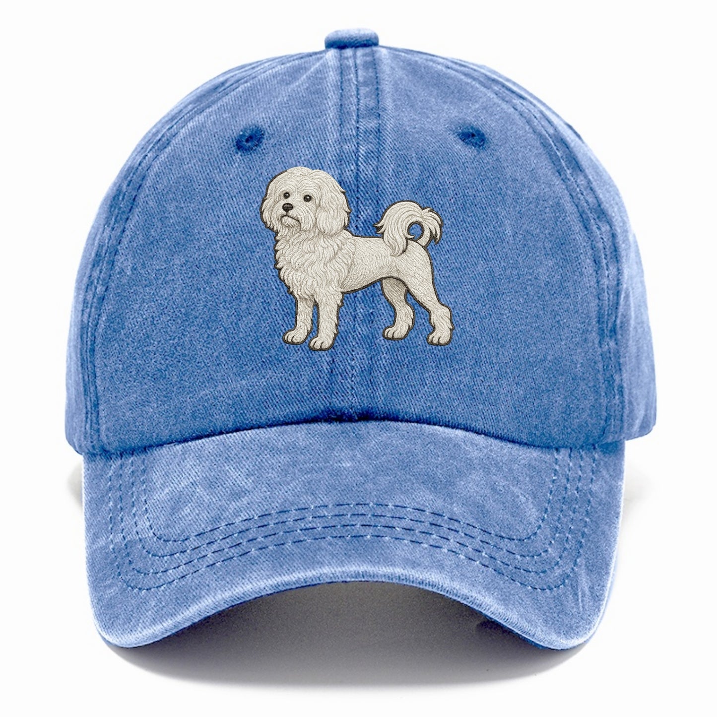 Löwchen - Little Lion Dog white embroidered pose - Classic Cap - Summer Sky(Blue)