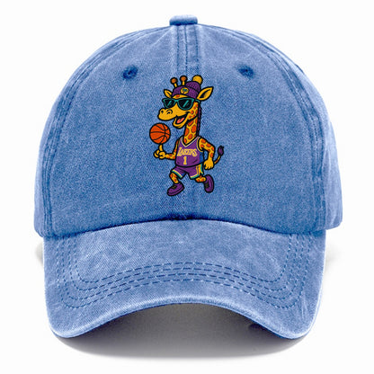 California Giraffe wearing Lakers beanie with palm tree patch and wayfarer sunglasses - Classic Cap - Summer Sky(Blue)