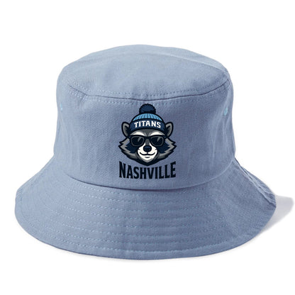 Nashville Raccoon wearing Titans navy and light blue beanie with pom pom and wayfarer - Bucket Hat - Summer Sky(Blue)