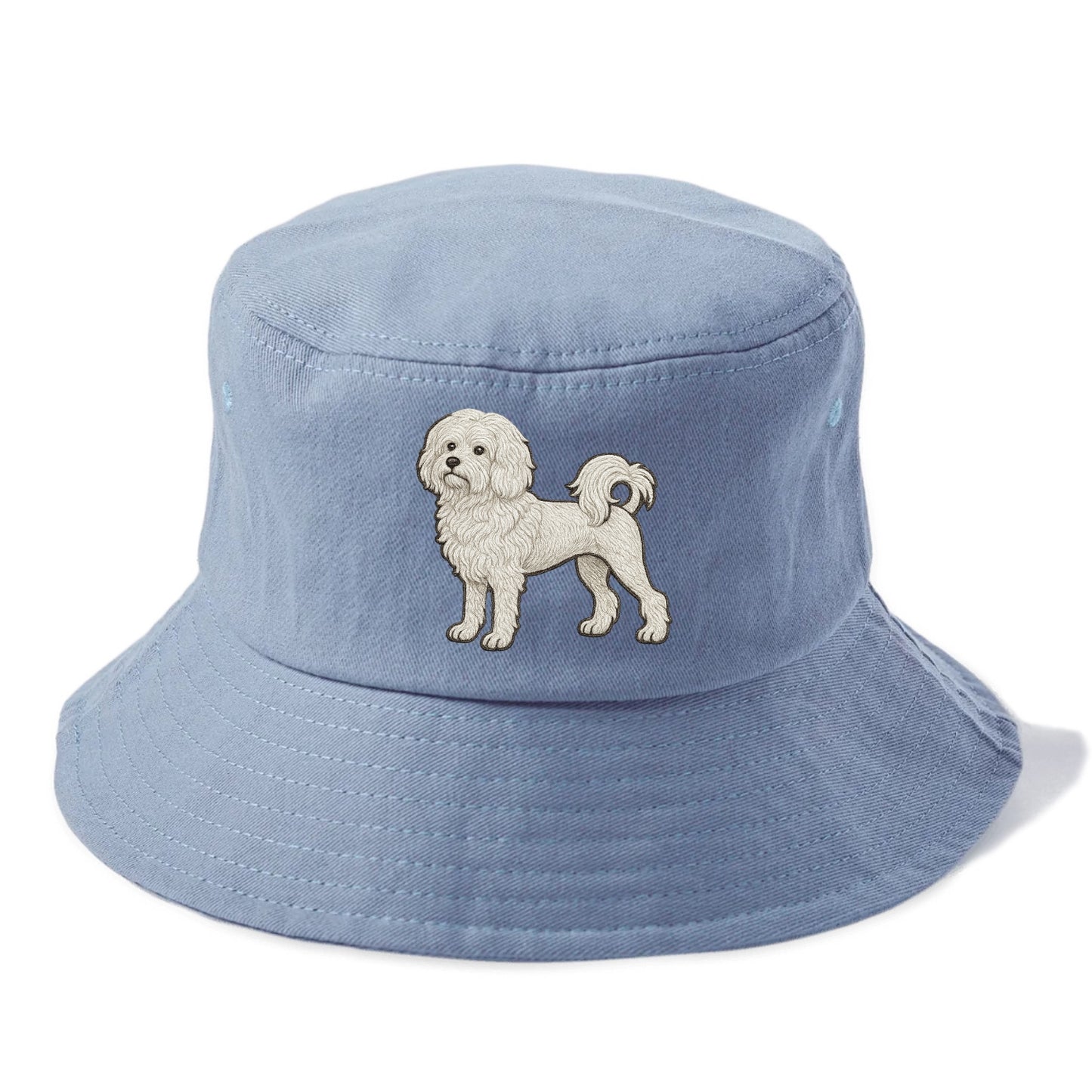 Löwchen - Little Lion Dog white embroidered pose - Bucket Hat - Summer Sky(Blue)