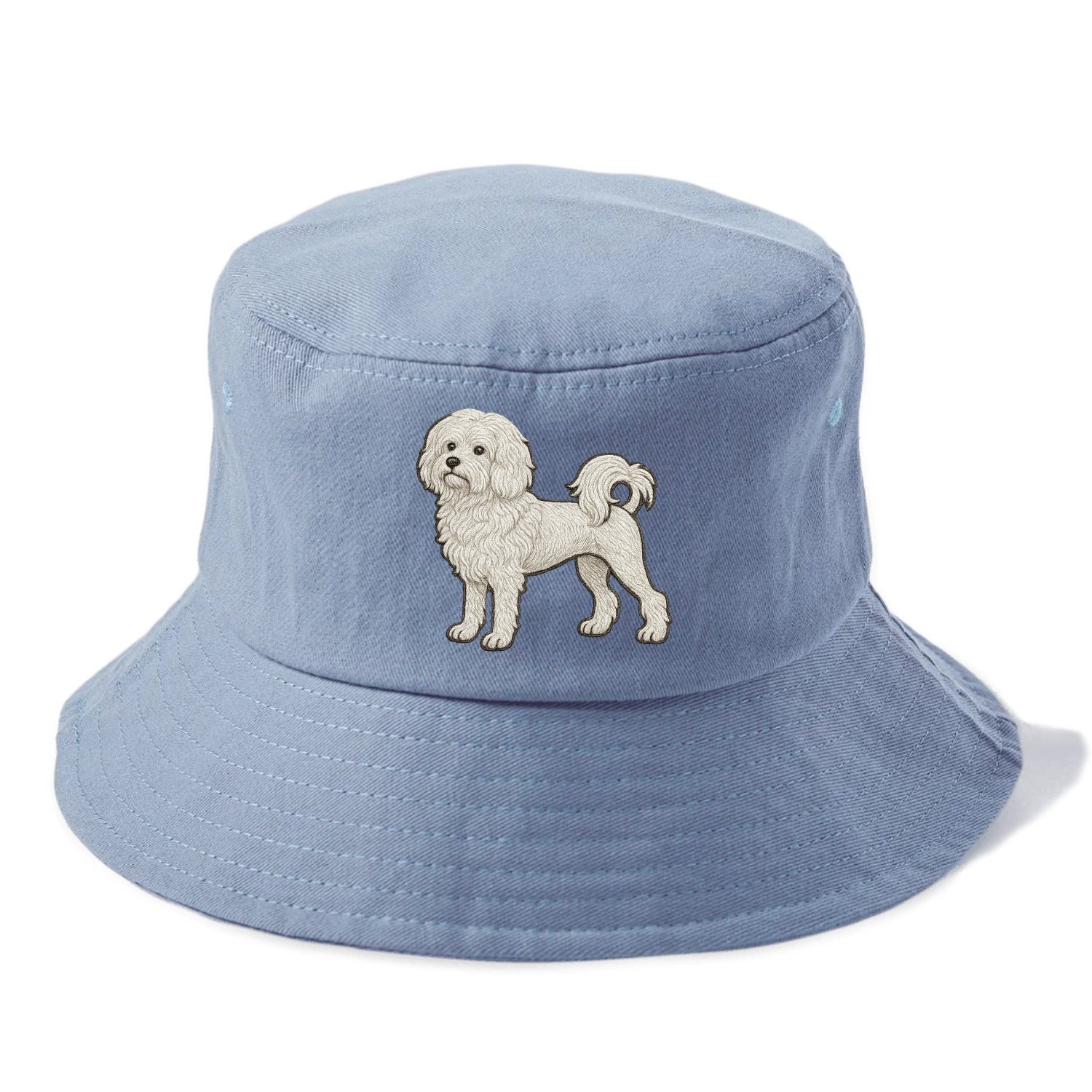 Löwchen - Little Lion Dog white embroidered pose - Bucket Hat - Summer Sky(Blue)