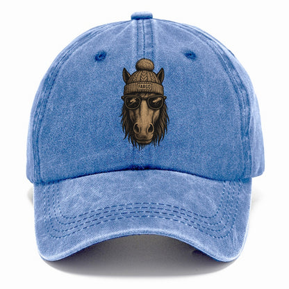North Dakota Nokota Horse wearing Fargo beanie with pom pom and wayfarer sunglasses - Classic Cap - Summer Sky(Blue)