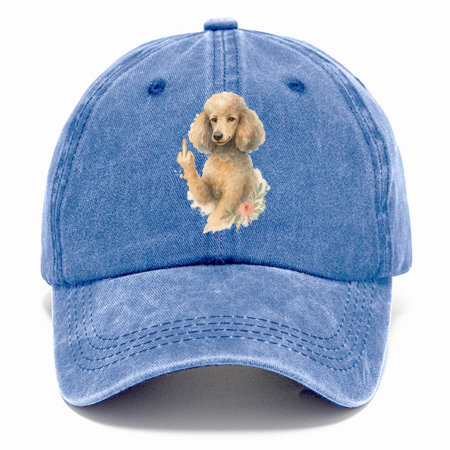 Standard Poodle with curly styled coat, intelligent face, fancy paw giving finger - Classic Cap - Summer Sky(Blue)
