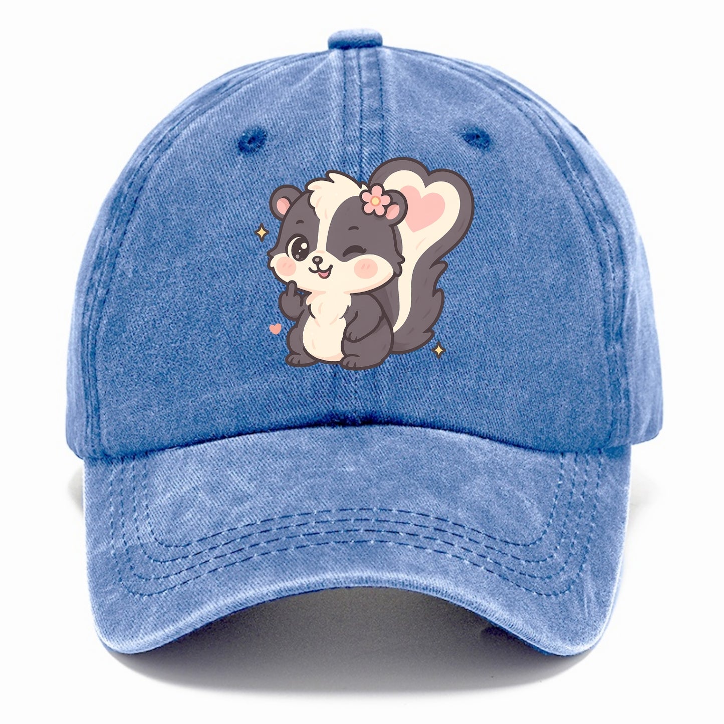 fluffy skunk with heart-shaped tail pattern, one paw up showing sass - Classic Cap - Summer Sky(Blue)