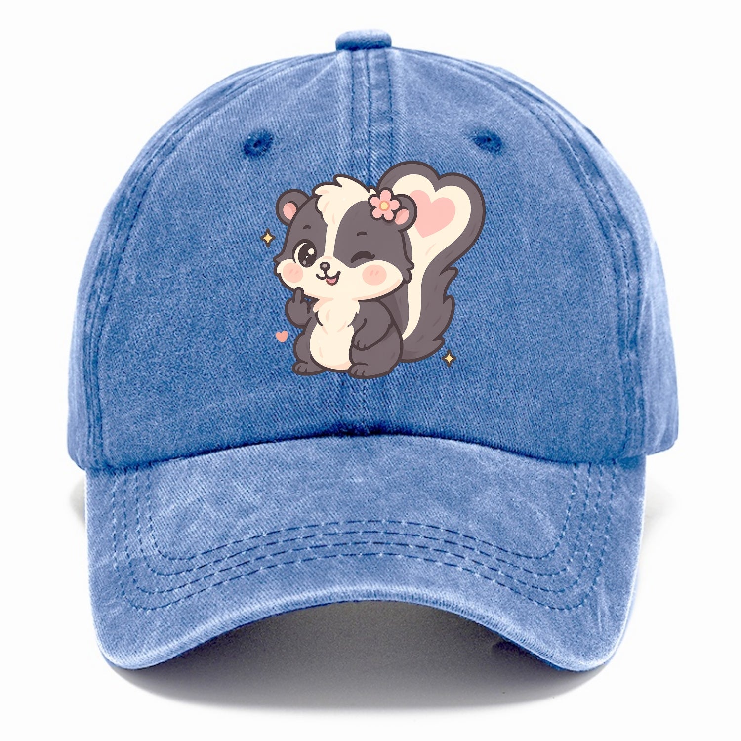 fluffy skunk with heart-shaped tail pattern, one paw up showing sass - Classic Cap - Summer Sky(Blue)