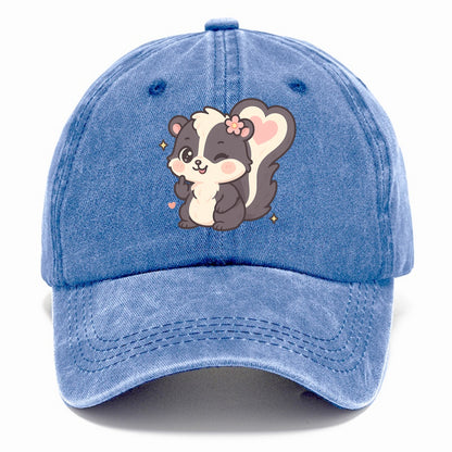 fluffy skunk with heart-shaped tail pattern, one paw up showing sass - Classic Cap - Summer Sky(Blue)