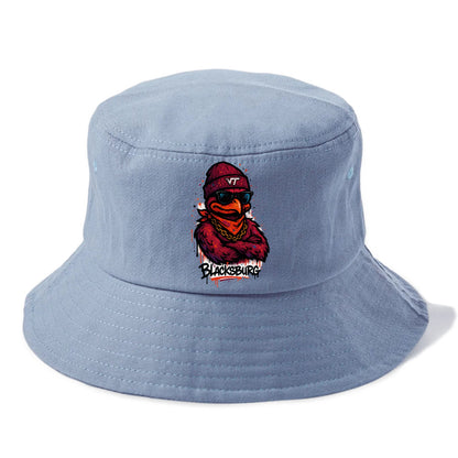 Blacksburg HokieBird wearing Virginia Tech beanie with VT patch - Bucket Hat - Summer Sky(Blue)