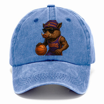 Phoenix Javelina wearing Suns beanie with cactus patch and wayfarer sunglasses - Classic Cap - Summer Sky(Blue)