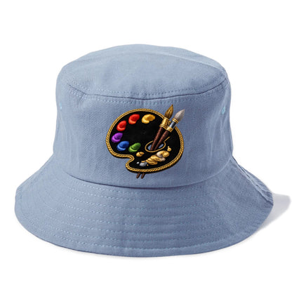 Embroidered patch design - PAINT PALETTE - artist palette with brushes in rainbow and - Bucket Hat - Summer Sky(Blue)