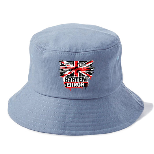 SYSTEM ERROR | Glitch Union Jack pattern | Digital corruption effect | Error code - Bucket Hat - Summer Sky(Blue)