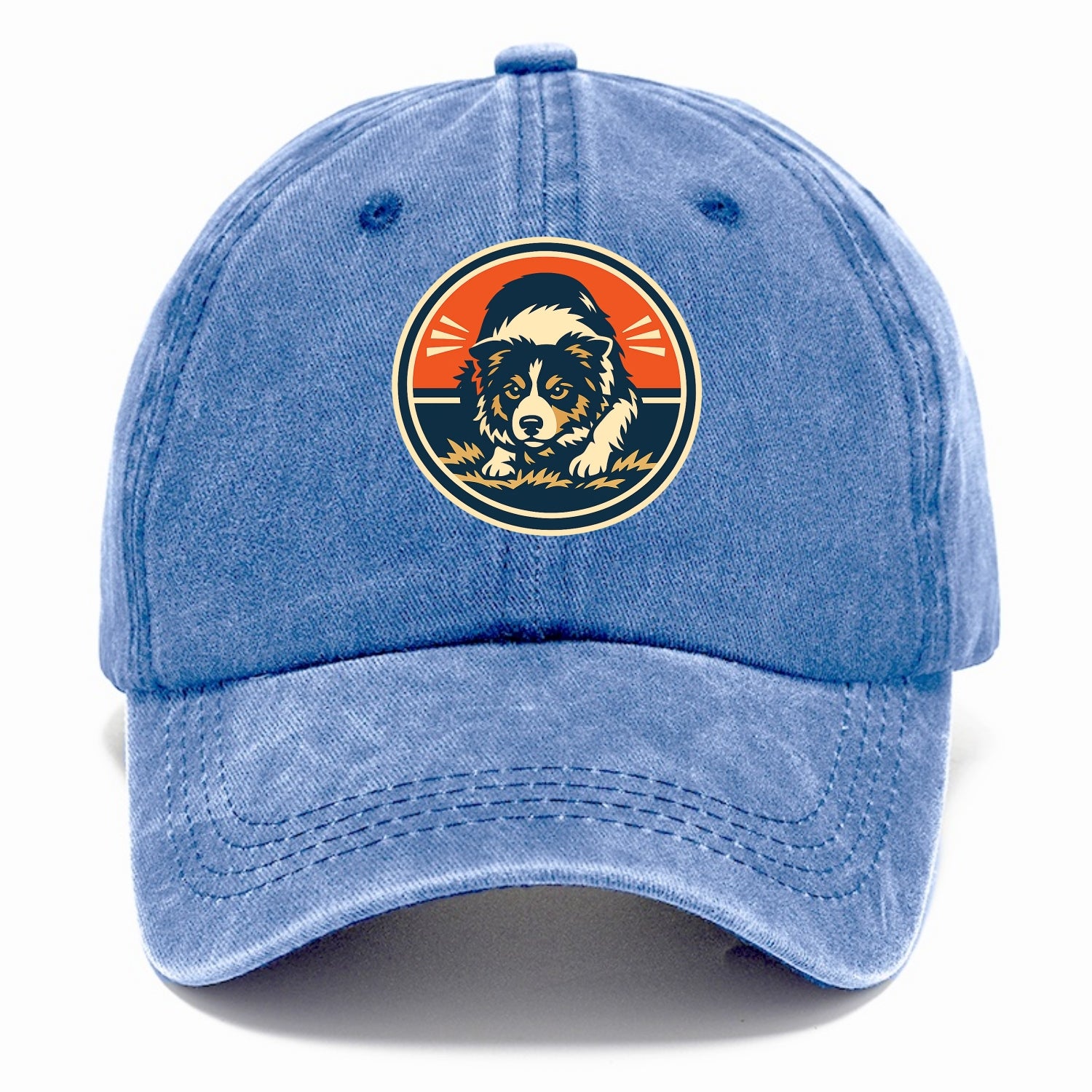 Focused Border Collie Emblem - Classic Cap - Summer Sky(Blue)