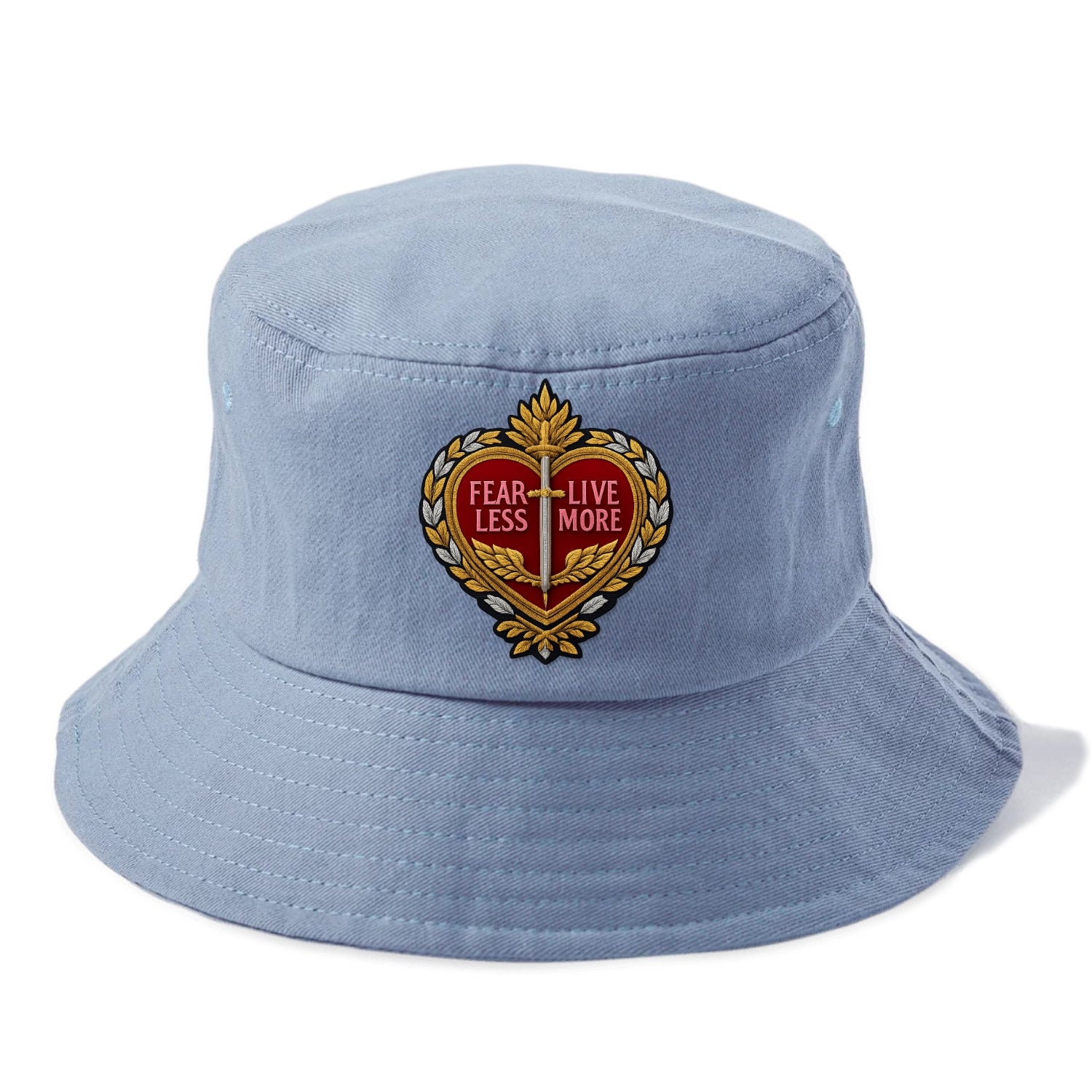 FEAR LESS LIVE MORE - heart with text in red , courage - Bucket Hat - Summer Sky(Blue)