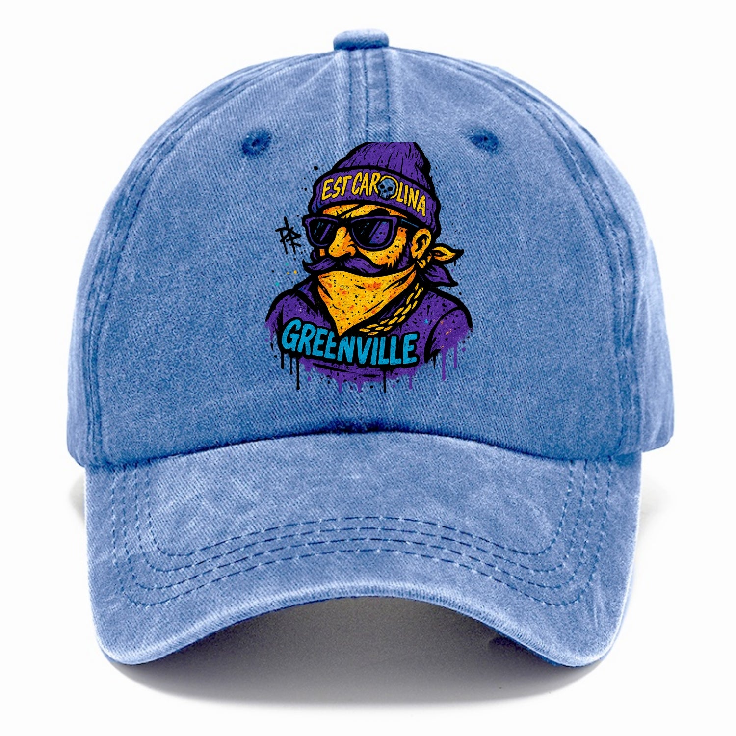 Greenville Pirate wearing East Carolina beanie with skull patch - Classic Cap - Summer Sky(Blue)