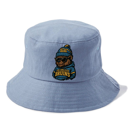 Los Angeles Bruin wearing UCLA beanie with script patch - Bucket Hat - Summer Sky(Blue)