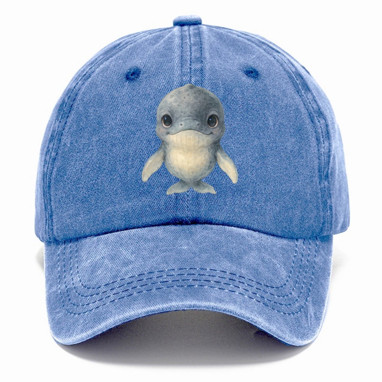 Baby Humpback Whale - dark gray with white flippers, large gentle eyes, front-facing, - Classic Cap - Summer Sky(Blue)