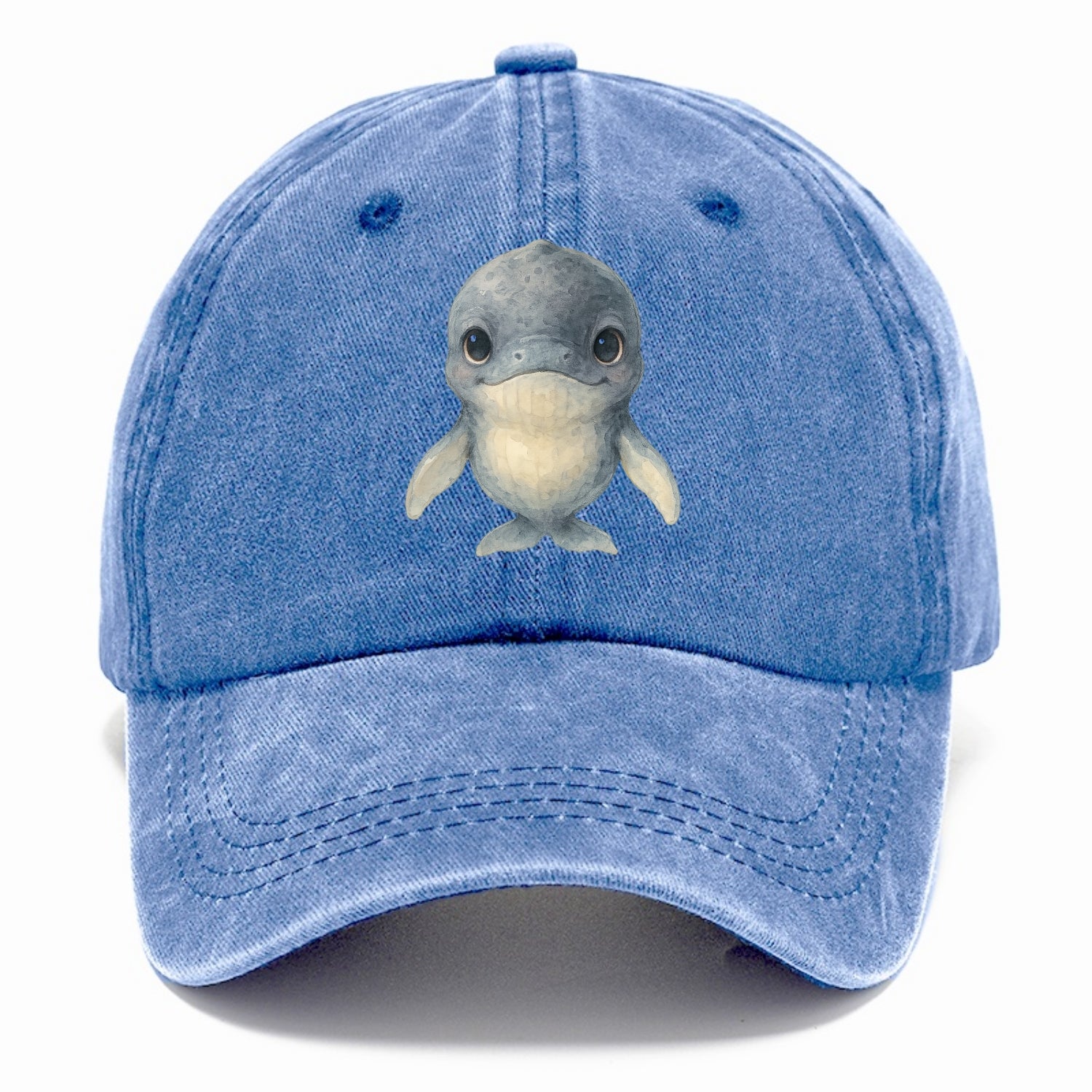 Baby Humpback Whale - dark gray with white flippers, large gentle eyes, front-facing, - Classic Cap - Summer Sky(Blue)