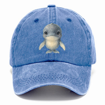Baby Humpback Whale - dark gray with white flippers, large gentle eyes, front-facing, - Classic Cap - Summer Sky(Blue)